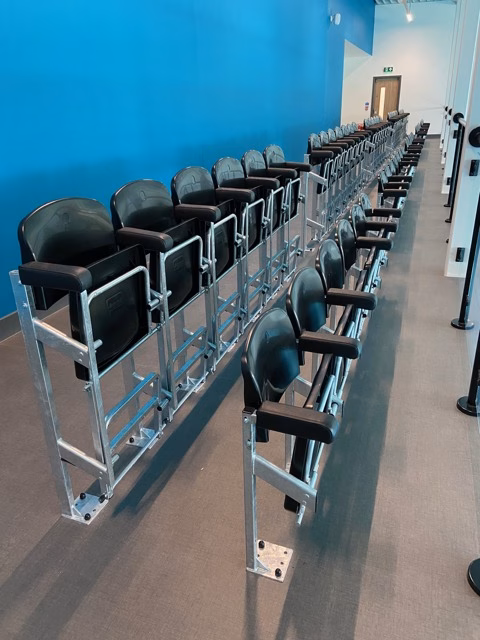 Galvanised seating at Rivermead Leisure Centre